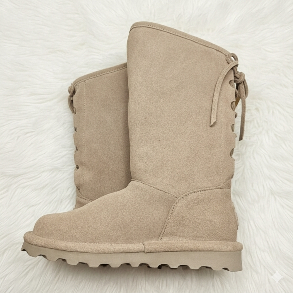 BearPaw Phylly Tall Classic Suede Water Resistant Winter Boot in STONE color
